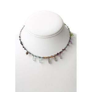 Designer Womens Silver Tone Multigemstone Wavy Choker Necklace 14"